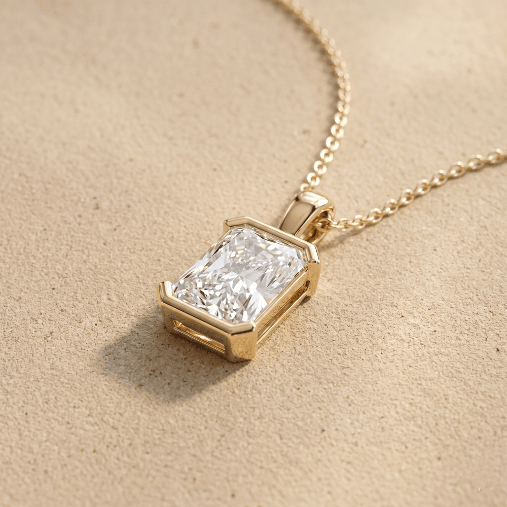Radiant Lab Grown Half Bezel Pendant Necklace 14K Gold