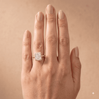 Radiant halo ring top-down view on model finger