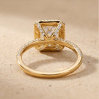 Radiant halo ring top-down view on model finger