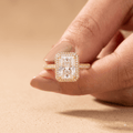 Radiant lab diamond halo ring worn on hand