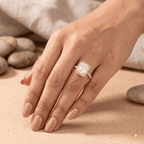 Radiant halo ring top-down view on model finger