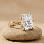 14K gold cathedral engagement ring side profile
