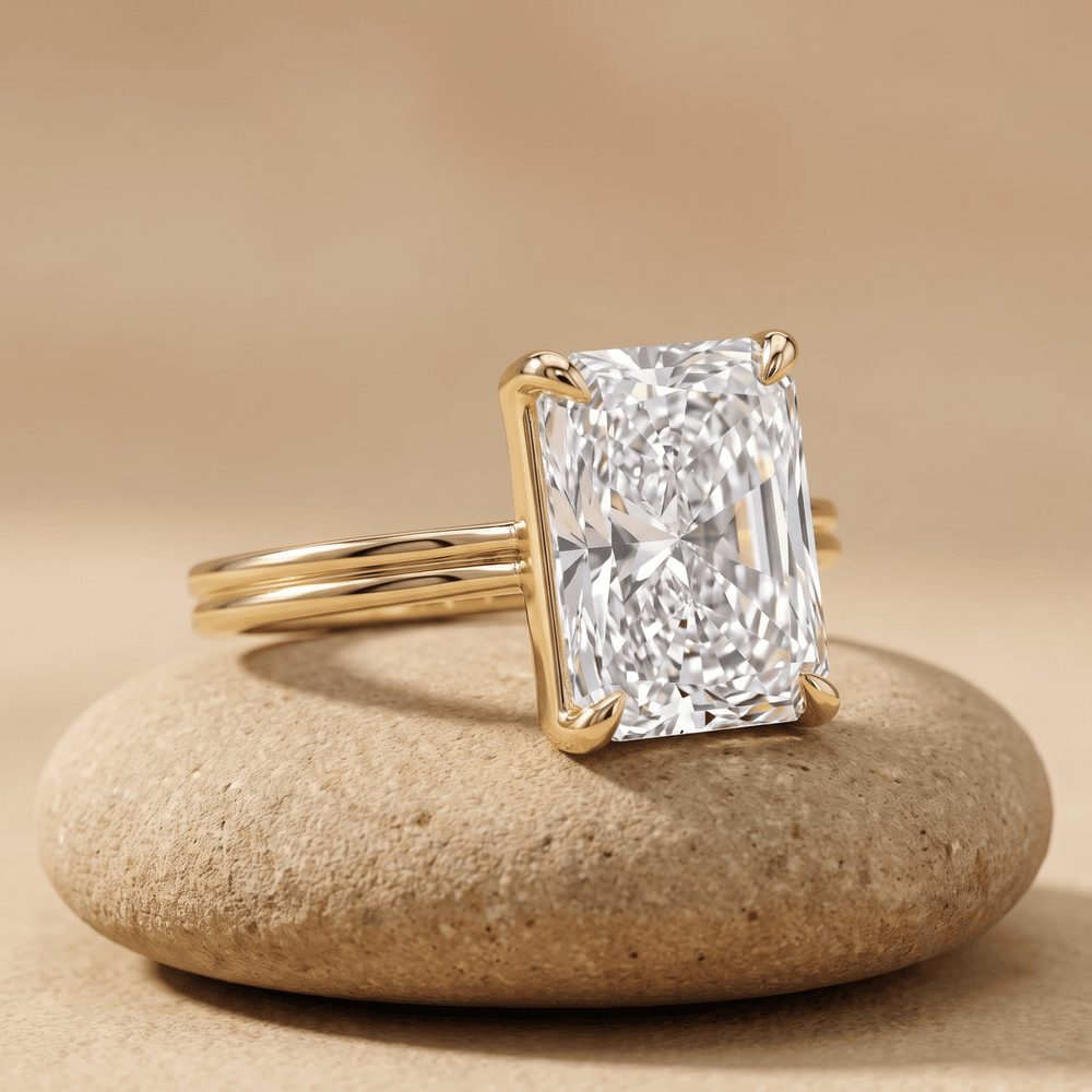 14K gold cathedral engagement ring side profile