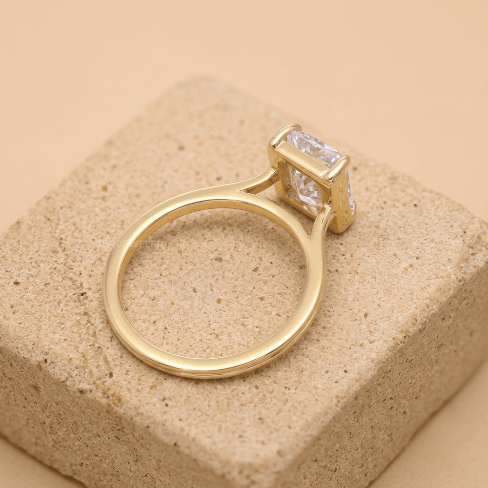 14K gold cathedral engagement ring side profile