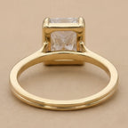 Radiant cathedral engagement ring top angle view