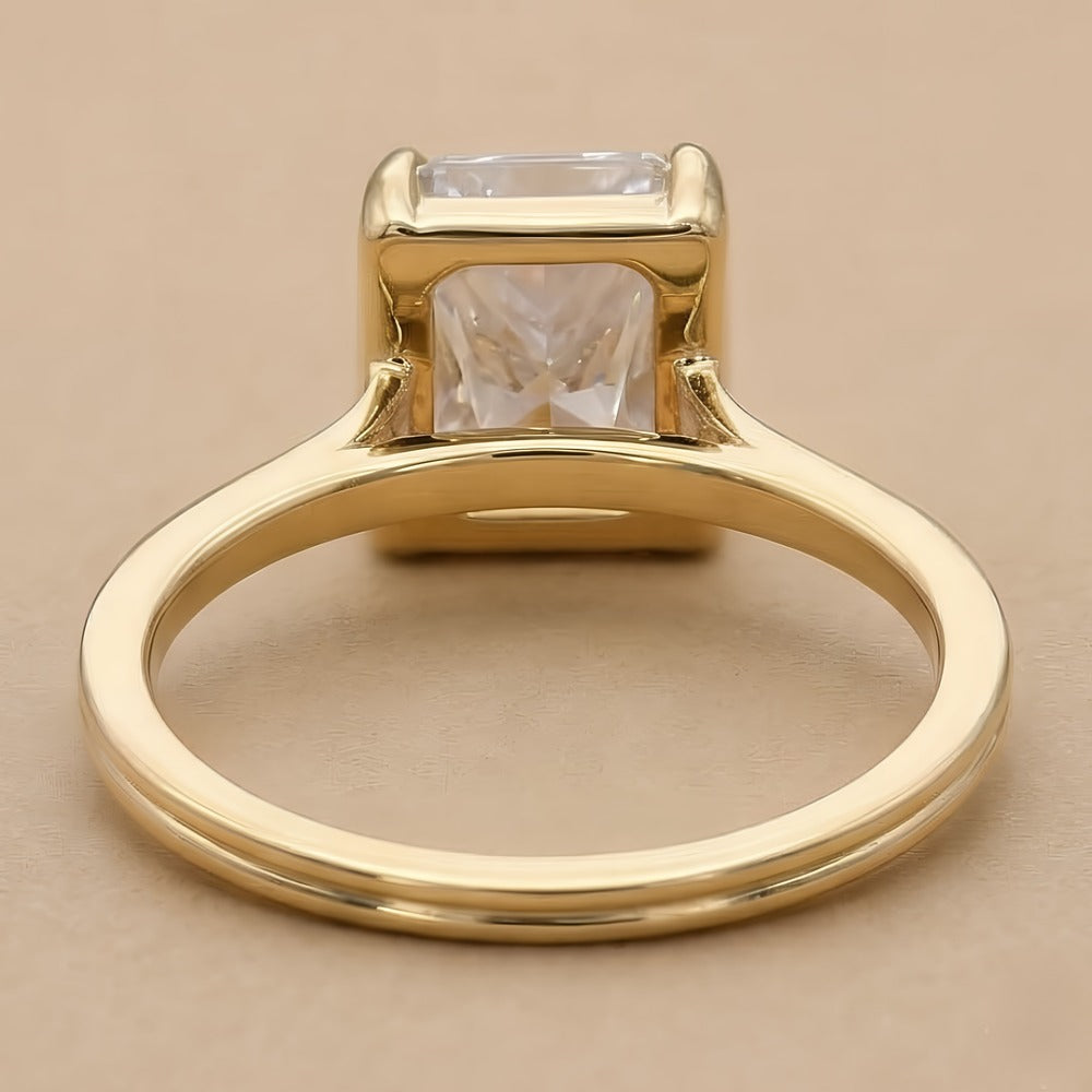 Radiant cathedral engagement ring top angle view