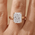 Radiant moissanite engagement ring 14K gold cathedral setting