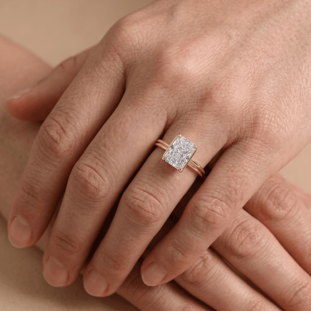 Radiant Moissanite Engagement Ring - 14K Gold Cathedral Ring
