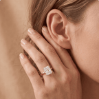 Petal radiant moissanite ring lifestyle photo