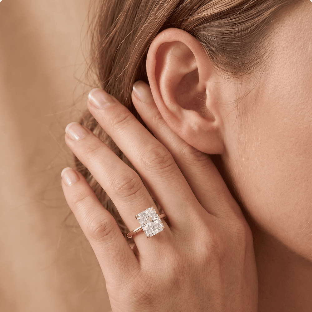 Petal radiant moissanite ring lifestyle photo