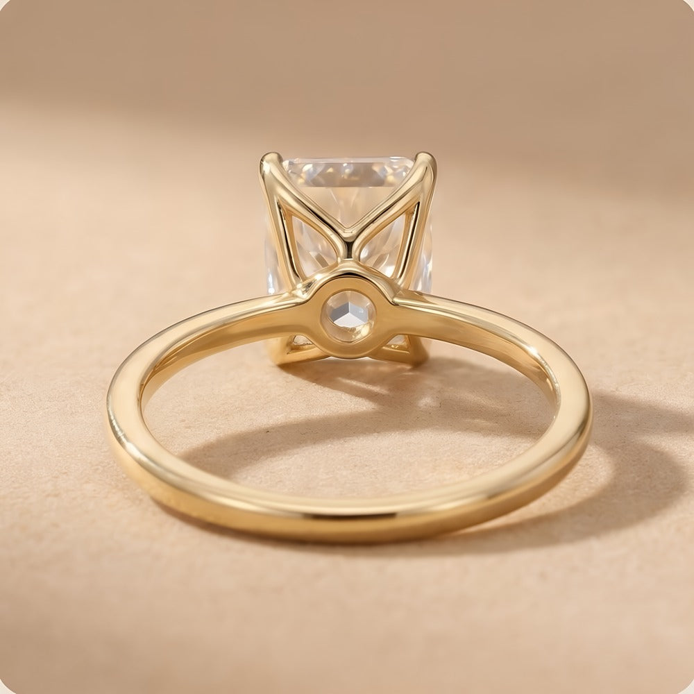 Petal ring radiant cut moissanite top view