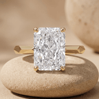 Radiant cut moissanite birthstone ring for mom in 14K gold