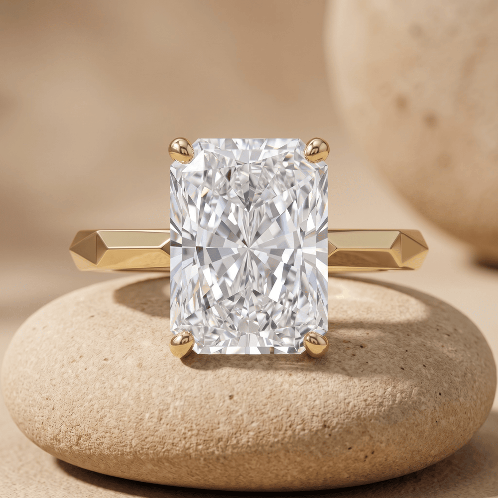 Radiant cut moissanite birthstone ring for mom in 14K gold