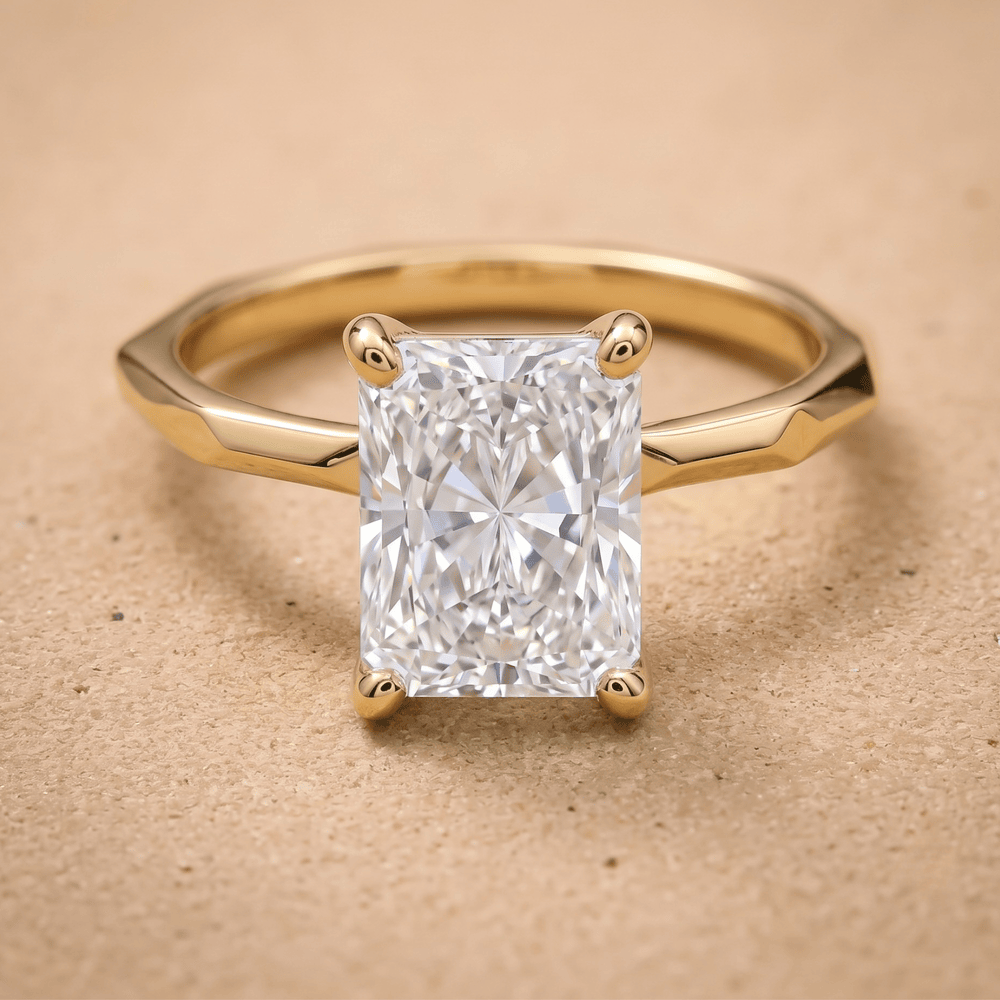 Moissanite birthstone ring for mom front view