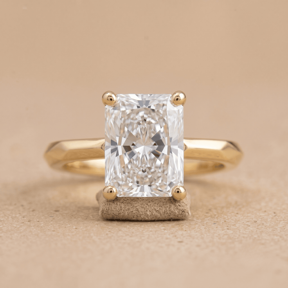 Moissanite birthstone ring for mom front view