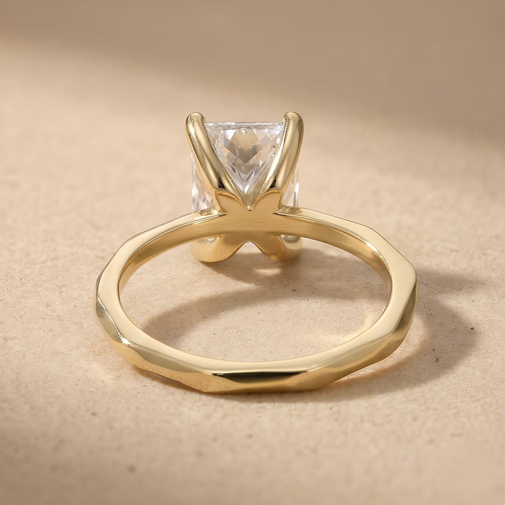 Radiant moissanite solitaire ring in 14K yellow gold