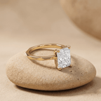 Radiant moissanite birthstone ring side profile view