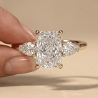 Radiant Cut Lab Diamond Three Stone Engagement Ring in Gold