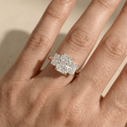 Yellow gold radiant three stone diamond bridal ring