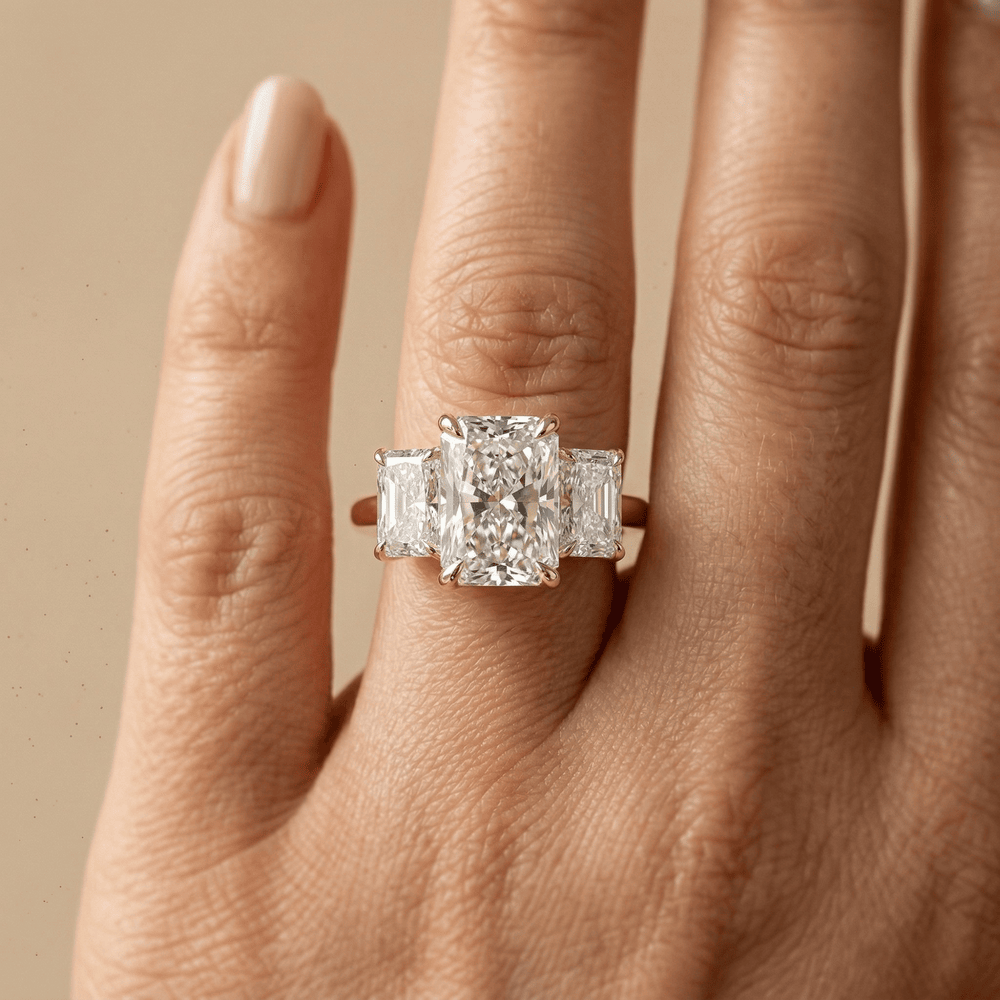 Lab grown diamond radiant engagement ring in 14K gold