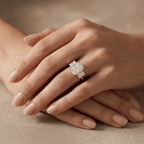 Radiant cut three stone gold wedding ring for women