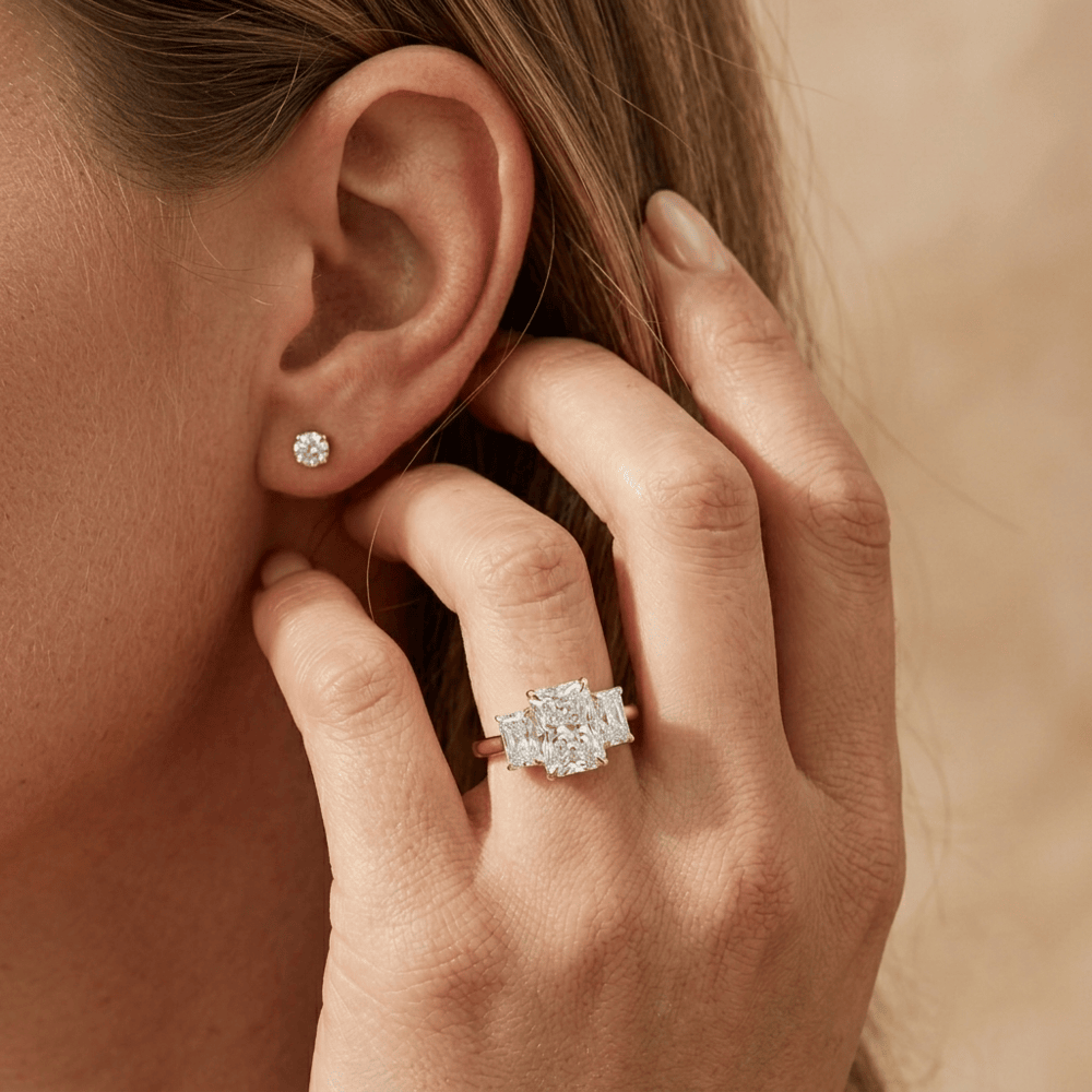 Luxury 14K gold lab diamond engagement ring with side diamonds