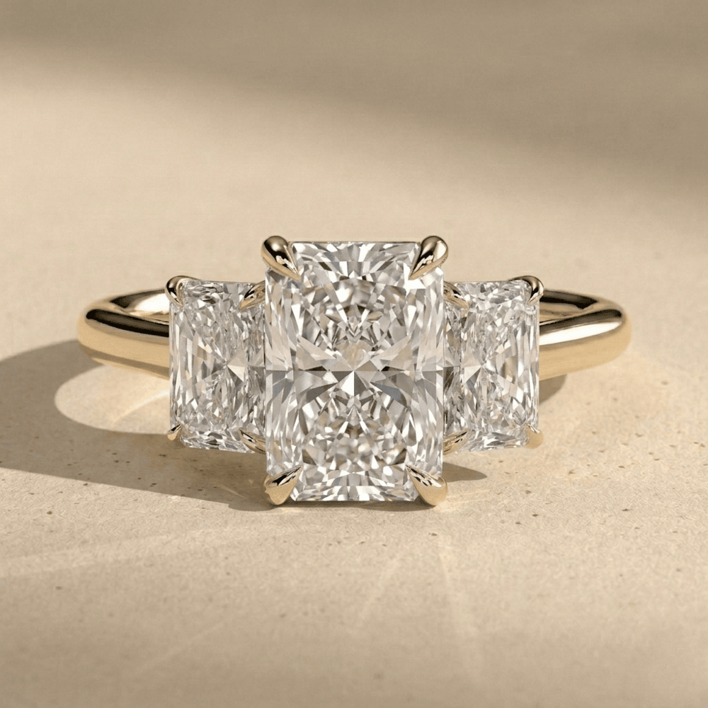 14K solid gold radiant cut diamond bridal ring for women