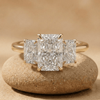 14K gold radiant cut lab grown diamond three stone engagement ring