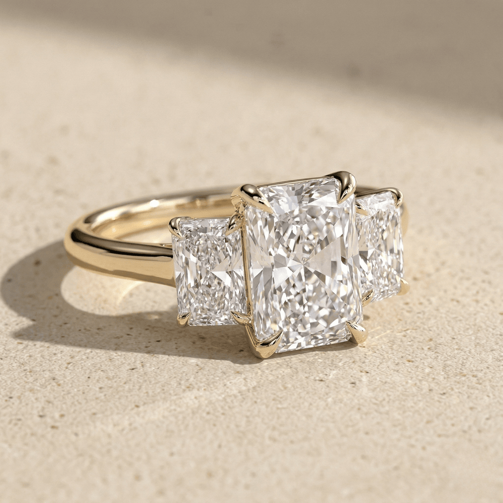 Radiant cut lab diamond engagement ring with side stones
