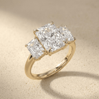 Lab grown radiant diamond three stone wedding ring in gold