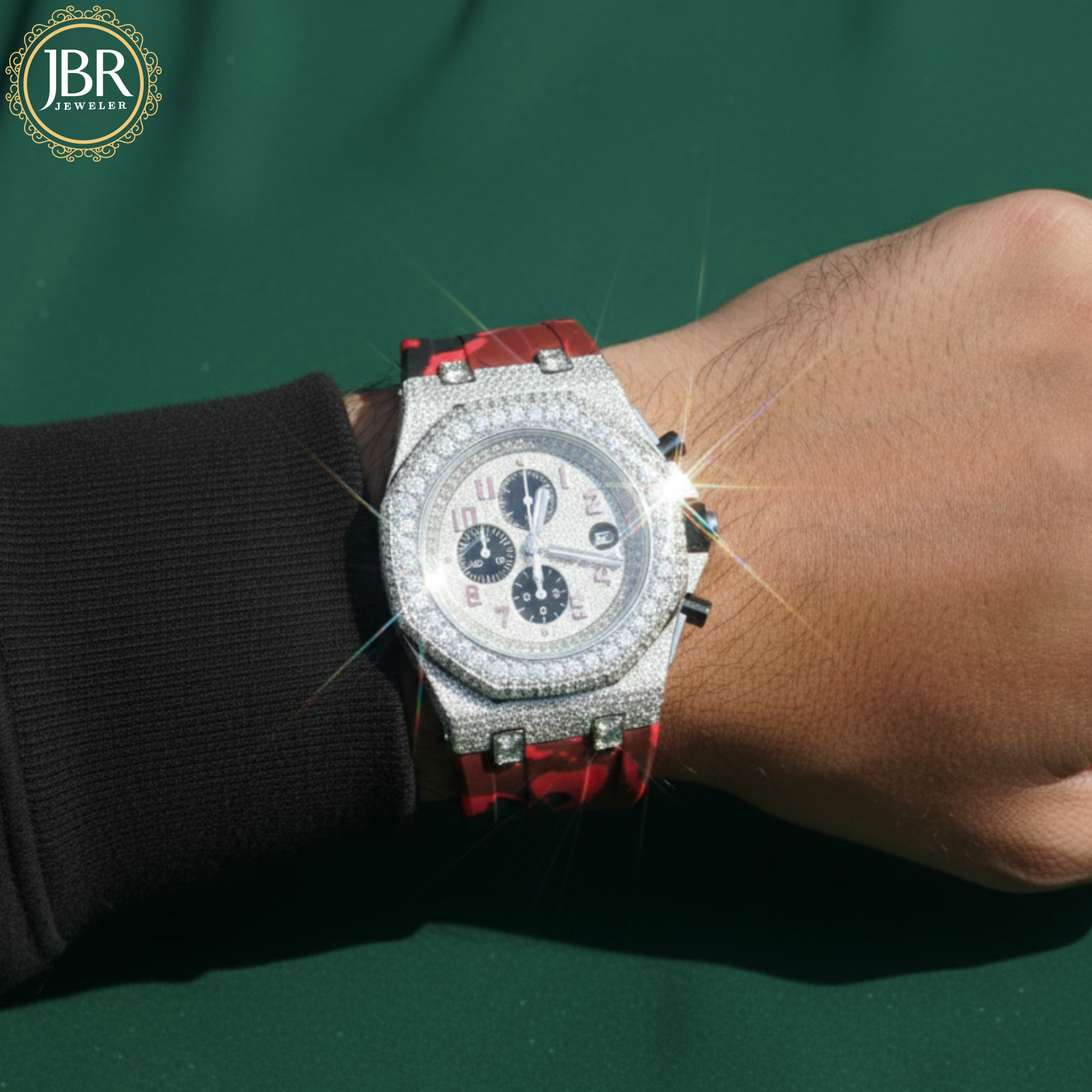 Red Army Silicone Belt Bling Fully Iced Out Diamond Watch