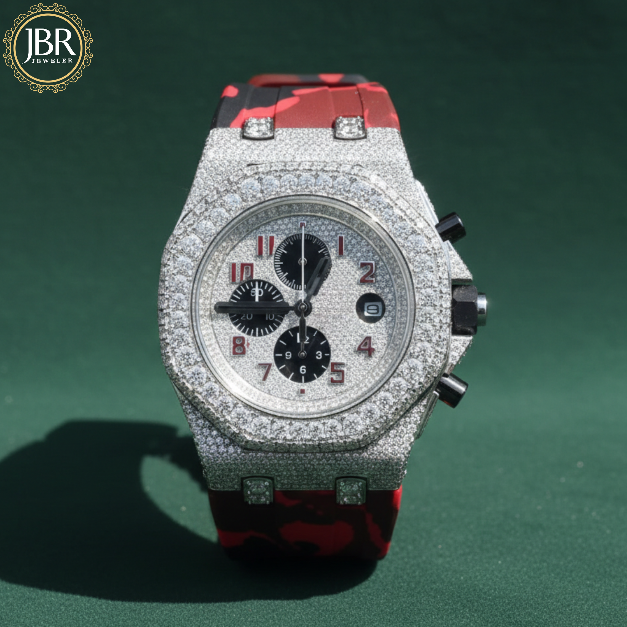 Red Army Silicone Belt Bling Fully Iced Out Diamond Watch