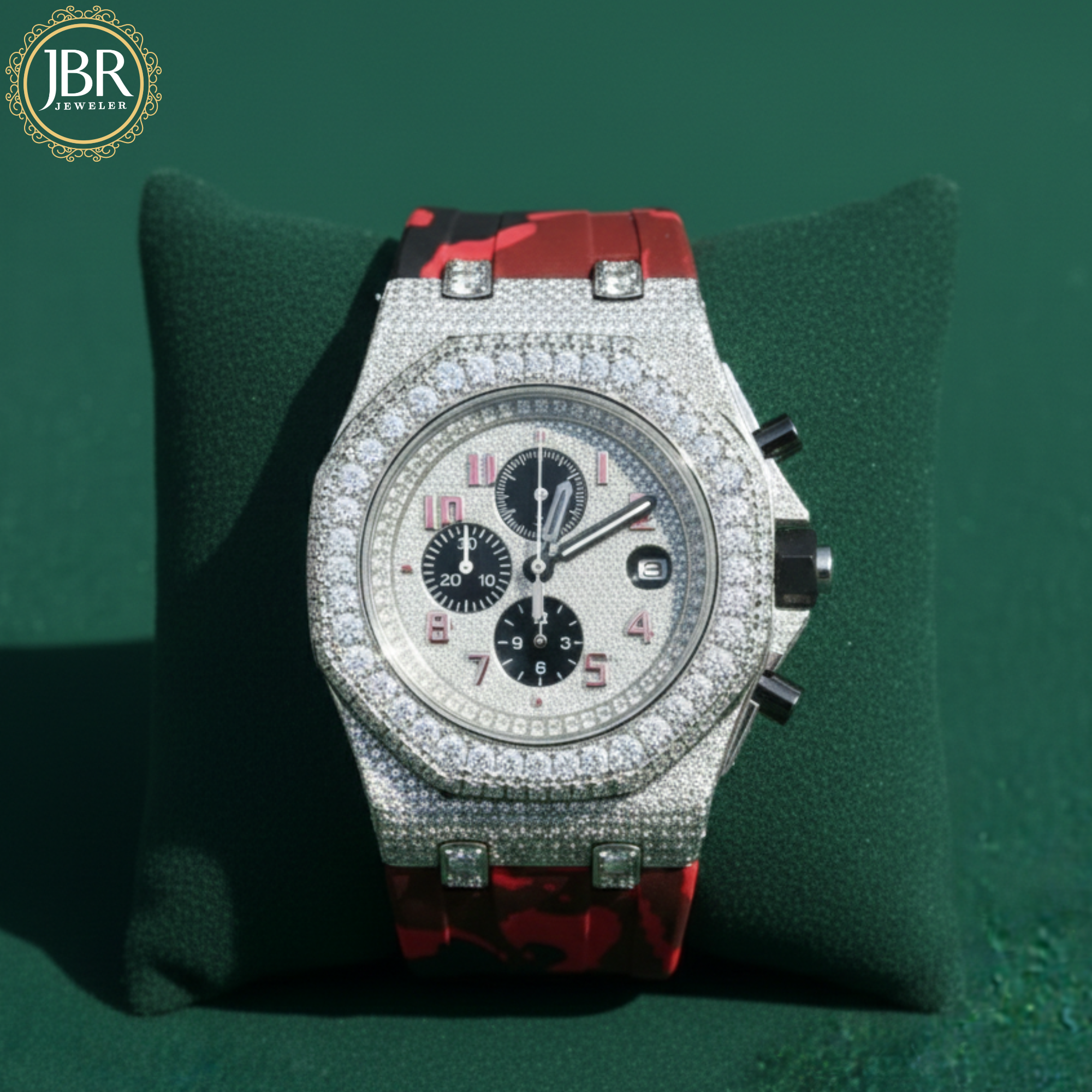 Red Army Silicone Belt Bling Fully Iced Out Diamond Watch