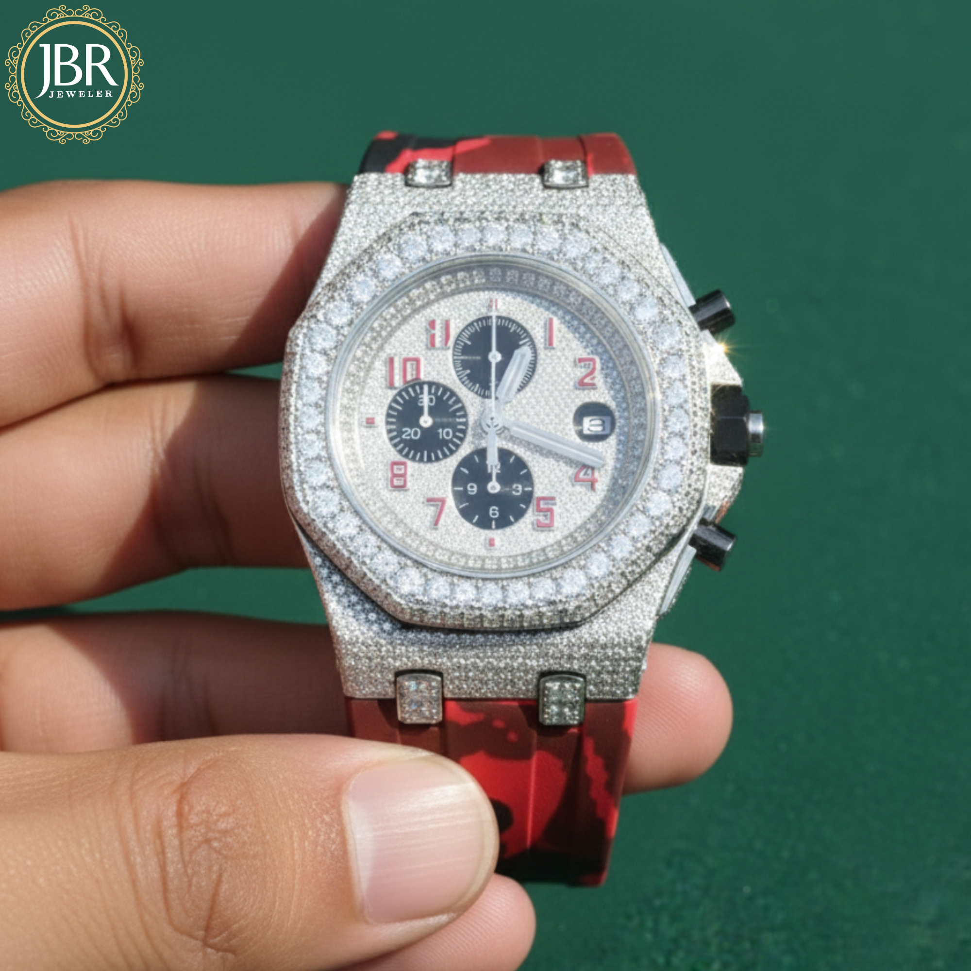 Red Army Silicone Belt Bling Fully Iced Out Diamond Watch