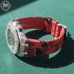 Red Army Silicone Belt Bling Fully Iced Out Diamond Watch