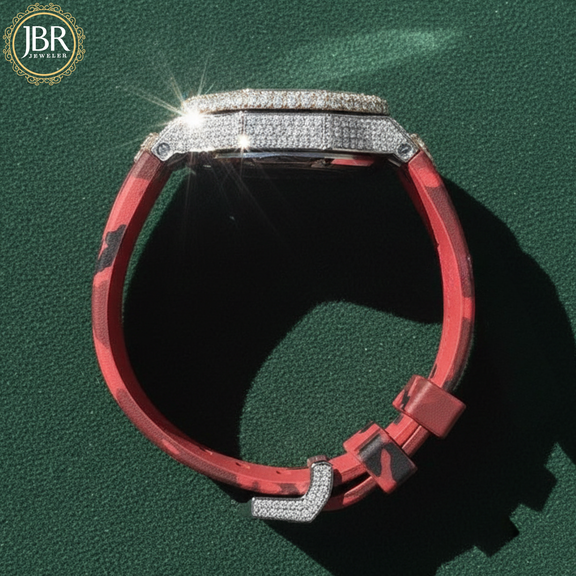 Red Army Silicone Belt Bling Fully Iced Out Diamond Watch