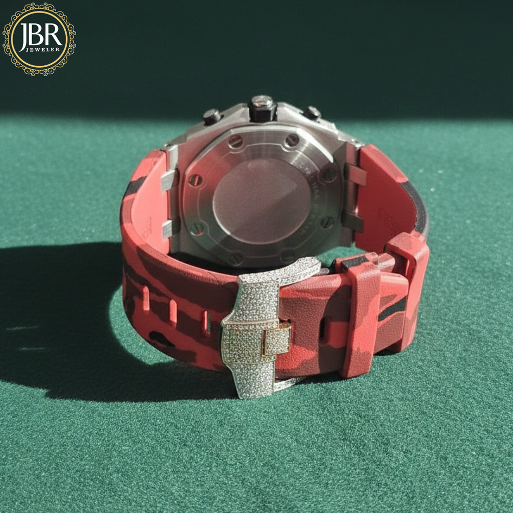 Red Army Silicone Belt Bling Fully Iced Out Diamond Watch