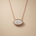 Rose Gold Eye Shaped Diamond Necklace Bezel Set Pendant