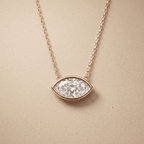 Rose Gold Eye Shaped Diamond Necklace Bezel Set Pendant