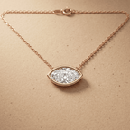 Rose Gold Eye Shaped Diamond Necklace Bezel Set Pendant