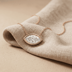 Rose Gold Eye Shaped Diamond Necklace Bezel Set Pendant