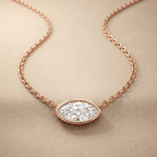 Rose Gold Eye Shaped Diamond Necklace Bezel Set Pendant