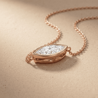 Rose Gold Eye Shaped Diamond Necklace Bezel Set Pendant