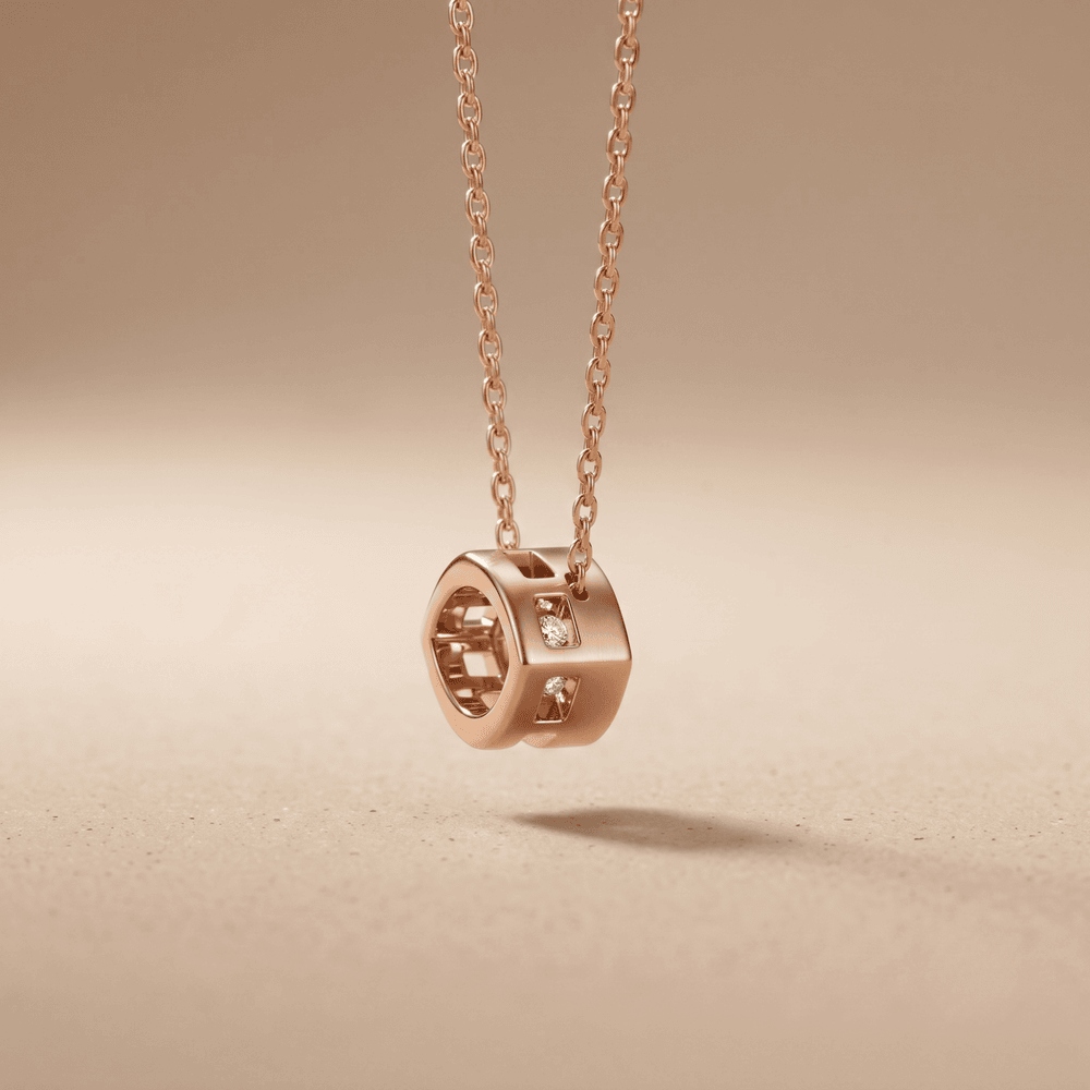 Rose Gold Eye Shaped Diamond Necklace Bezel Set Pendant
