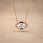 Rose Gold Eye Shaped Diamond Necklace Bezel Set Pendant