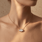 Rose Gold Eye Shaped Diamond Necklace Bezel Set Pendant