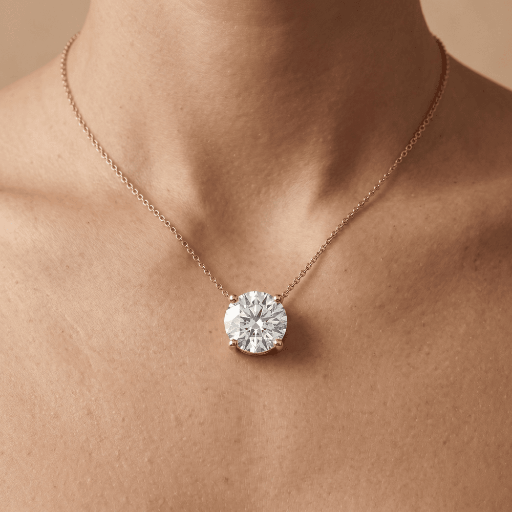 Rose Gold Round Brilliant Solitaire Pendant Necklace 16 inch