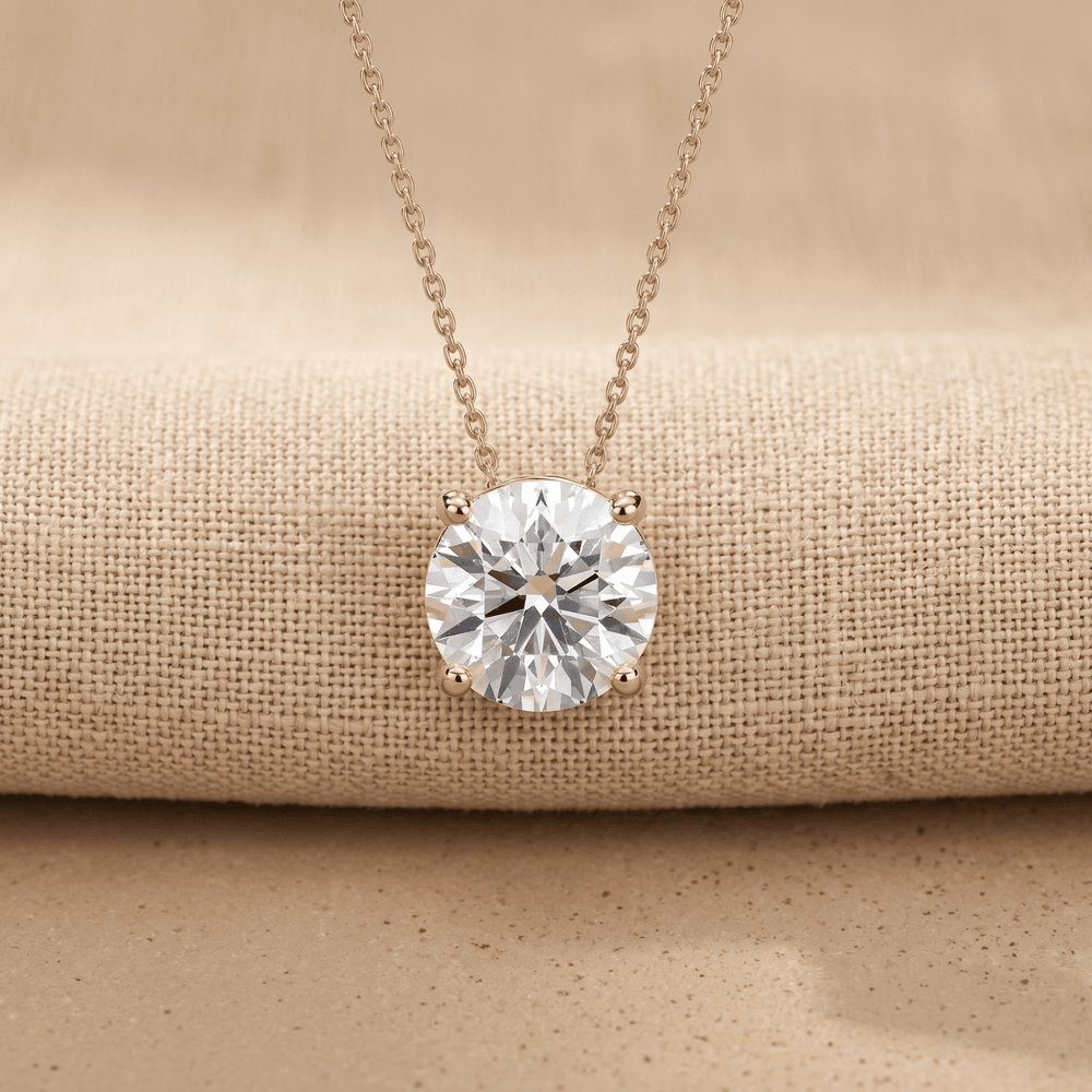 Rose Gold Round Brilliant Solitaire Pendant Necklace 16 inch