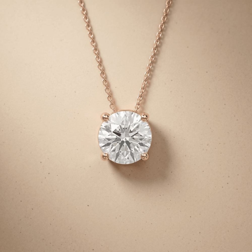 Rose Gold Round Brilliant Solitaire Pendant Necklace 16 inch