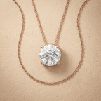 Rose Gold Round Brilliant Solitaire Pendant Necklace 16 inch